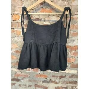 Old Navy Womens Gauze Babydoll Tank Top XXL Black Tie Strap Smocked Cami